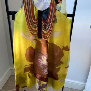 Rozae Nichols silk dress - size 2 - yellow with leather/beaded neckline.